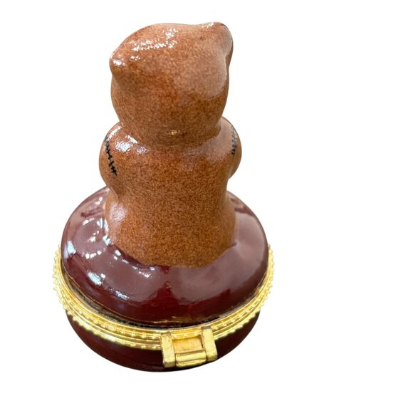 Handcrafted Silvestri Teddy Bear Trinket Box With Gold Trim & Porcelain Interior - Picture 2 of 5